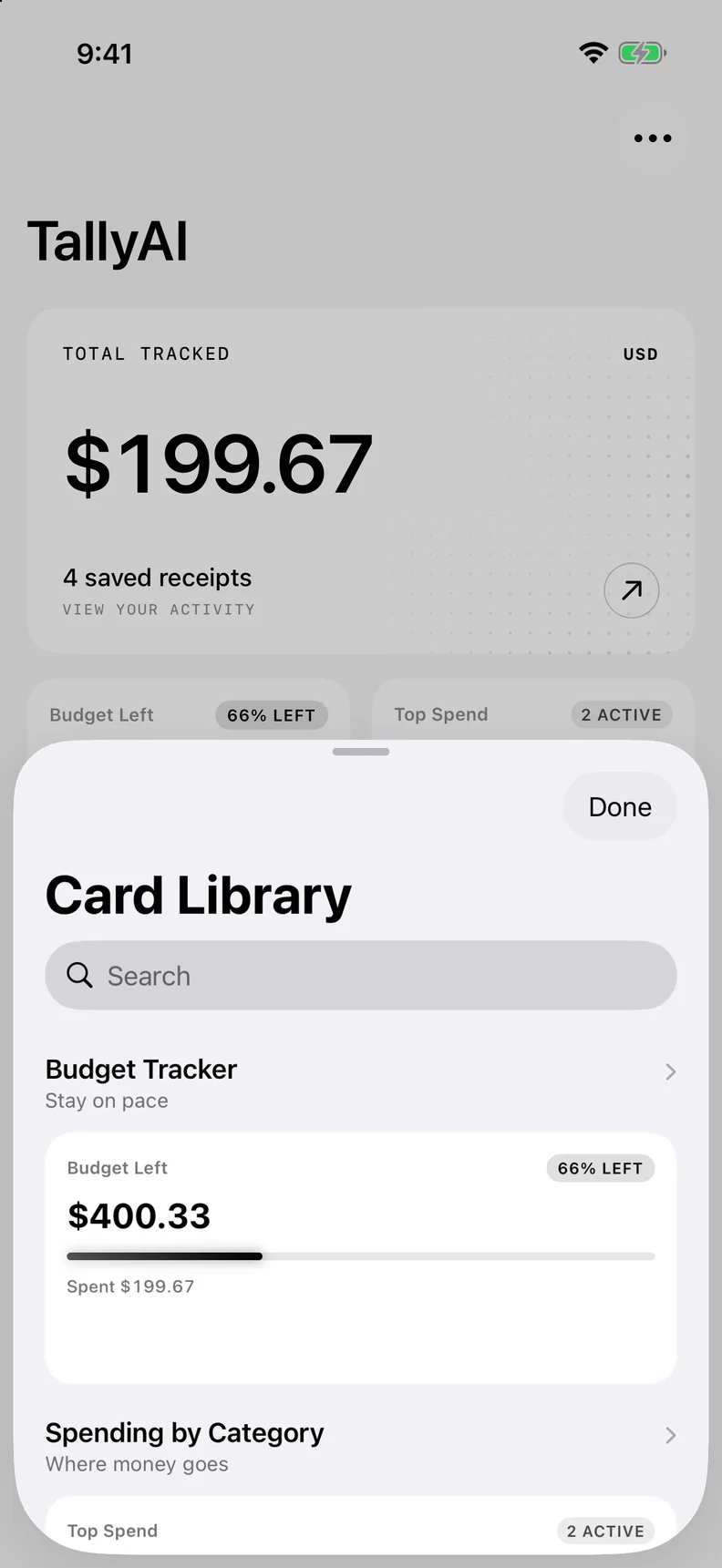 TallyAI Customize screen
